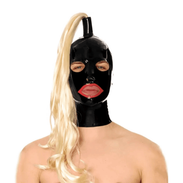 BDSM Latex Mask with Blonde Ponytail